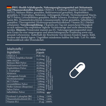 BWG HEALTH Sleep Capsules - 60 capsules for a restful sleep. (Not available now!)