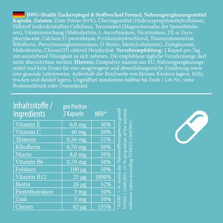BWG HEALTH Sugar Level & Metabolism Formula - High Dose 60 Capsules