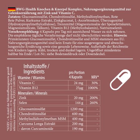 BWG HEALTH Bone and cartilage- high dose joint nutrition, 60 capsules