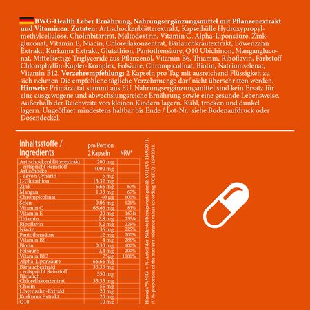 BWG HEALTH Liver Nutrition, 60 high-dose capsules